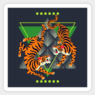 Double Tiger Retro Background Sticker
